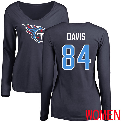 Tennessee Titans Navy Blue Women Corey Davis Name and Number Logo NFL Football #84 Long Sleeve T Shirt->nfl t-shirts->Sports Accessory
